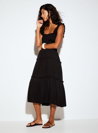 Vero Moda Womens Crinkled-texture smocked-bust tiered dress