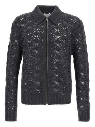 Jil Sander perforated-detail zip-front cardigan - Grey