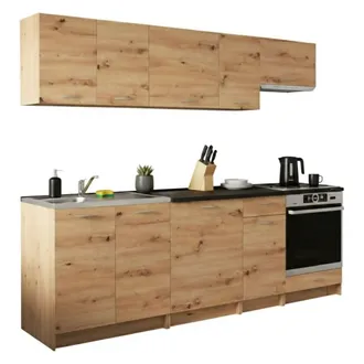 Dmora Cucina Completa Camerino, Set Compatto E Funzionale Con Ante E Cassetto, Rovere Nodi