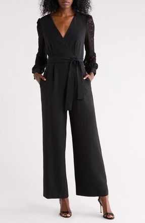 Julia Jordan Lace Long Sleeve Jumpsuit in Black at Nordstrom Rack, Size 14
