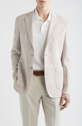 Emanuel Berg Prince of Wales Check Knit Cotton & Linen Sport Coat in Light Beige at Nordstrom, Size 48