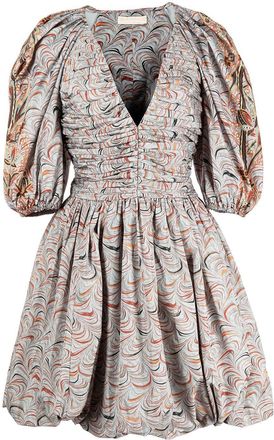 Ulla Johnson marbled puff-sleeve ruched dress - women - Polyester - 2 - Grey