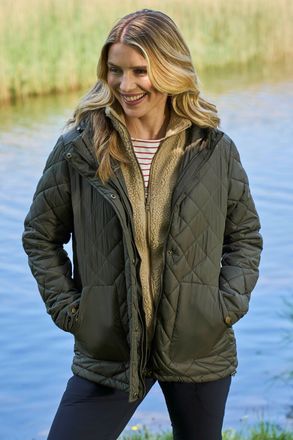 Mountain Warehouse Nebraskan Womens Borg Gilet Warm Hooded Water Resistant Winter 3 In 1 Jacket Khaki Polyamide - Size 20 UK