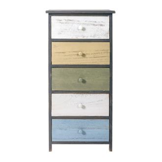 Mobili Rebecca Chifonier de color con 5 cajones de madera blanco y gris