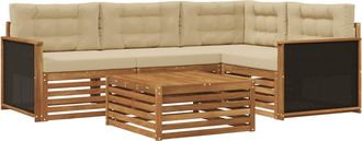vidaXL Conjunto De Sof&aacute;s De Exterior 5 Uds. Natural Y Beige Poli&eacute;ster Vidaxl