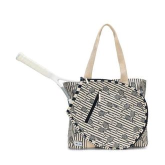 Ame & Lulu Court Classic Tennis Tote/ Navy Raquet Stripes at Nordstrom, Size Medium