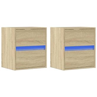 Berkfield Home TV Wall Cabinets with LED Lights 2 pcs Sonoma Oak 41x31x45 cm in Light Tan | Size: 41 x 31 x 45 cm