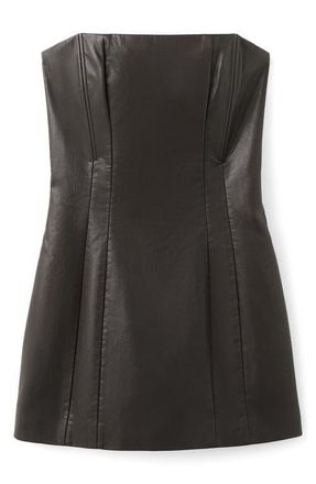 Mango Strapless Faux Leather Minidress in Chocolate at Nordstrom, Size 6
