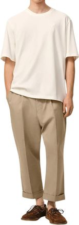 Ami Beige Solid Pleated Trousers
