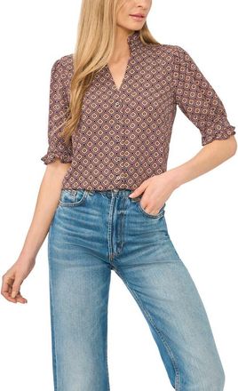 CeCe by Cynthia Steffe Ruffle Neck Button Front Shirt in Hazel at Nordstrom, Size Xx-Large