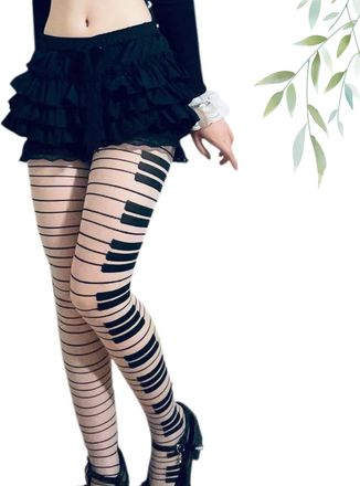 Generic Piano Tights, Whimsy Clothes Y2k Aesthetic, Black White Thigh High Stocking Ultra Thin Transparent Pantyhose (Black White)