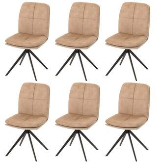 Hhg Hhg - Lote De 6 Sillas De Comedor 178, Silla De Cocina Sill&oacute;n, Posici&oacute;n Autom&aacute;tica Giratoria, Metal Tela/textil, Beige