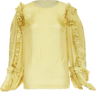 Dries Van Noten silk ruffle applique puff sleeve blouse