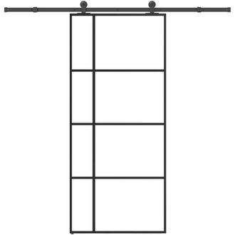 vidaXL Vidaxl - Puerta Corredera Con Set Herrajes Vidrio Esg Aluminio 90x205 Cm