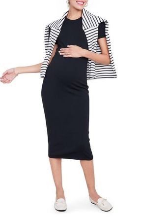 Hatch The Eliza Maternity T-Shirt Dress in Black Knit at Nordstrom, Size 0