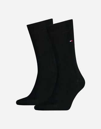 Tommy Hilfiger Mens 2-Pack Classic Embroidered Logo Socks, Black - Black/Black - Size: 9/9.5/10/10.5/11/11.5/12