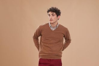 Bexley Jersey de lana hombre con cuello en V Avellana Moteado - ELIAN