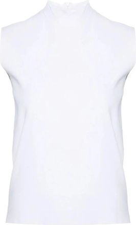 Plan C Optisch Witte Mock Hals Tanktop - Dames - Tops zonder mouwen - Wit - L - Polyester - Tops