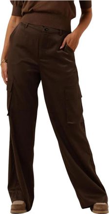 Minus Bruine Wide Leg Cargo Broek - Dames - Wijde Broeken - Bruin - XL - Broeken