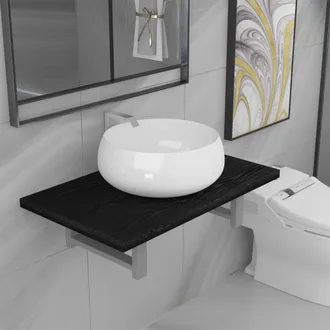 vidaXL Conjunto De Muebles De Ba&ntilde;o 2 Piezas Cer&aacute;mica Negro Vidaxl