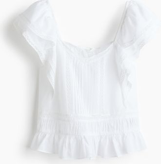 H&M Bluse mit Spitzenborten - Weiss