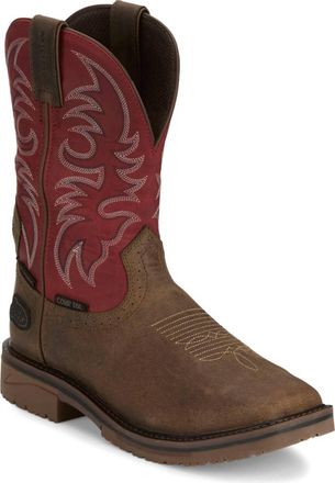 Justin Boots Mens Met-Guard Thorn Waterproof Waterbuffalo Work Boot In Tan/red