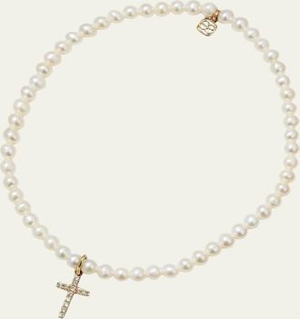 Sydney Evan 14k Diamond Cross & Pearl Bracelet