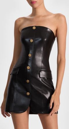 Alice & Olivia Madison Faux Leather Strapless Dress in Black at Nordstrom, Size 10