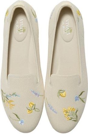Vivaia Audrey Round-Toe Embroidered Loafers in Cream-French Floral at Nordstrom, Size 5.5
