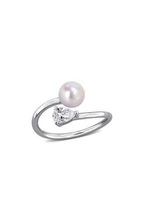 Delmar 6-6.5mm Cultured Freshwater Pearl & Stone Bypass Ring in White at Nordstrom Rack, Size 7