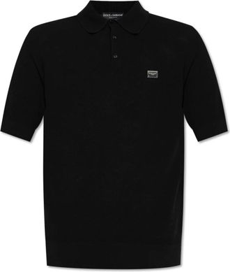 Dolce & Gabbana Polo met applicatie met gegraveerd logo - Heren - Polos - Zwart - L - Katoen - Tops