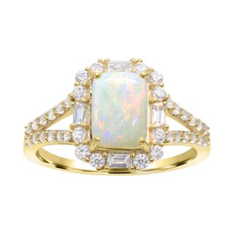 Diamond2Deal 10K Yellow Gold Opal and White Zircon Engagement Ring ( 0.90Ct )