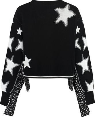 Stella McCartney Womens Stars Pattern Long Sleeve Sweater Black Cotton