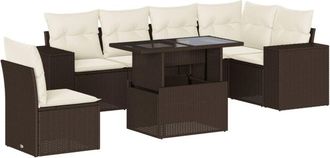 vidaXL Juego De Sof&aacute;s De Jard&iacute;n 7 Piezas Con Cojines Rat&aacute;n Pe Marr&oacute;n Vidaxl