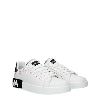 Dolce & Gabbana Logo-Embellished Leather Low-Top Sneaker - White