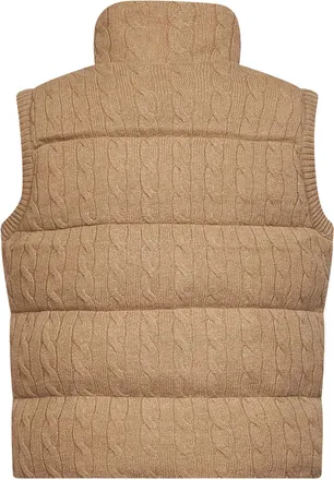 Polo Ralph Lauren Womens Padded Cable-Knit Vest Camel Wool Bomber Jackets