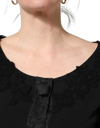 Dolce & Gabbana Womens Black Button Fastening Lace Trimmed Blazer Jacket Clothing