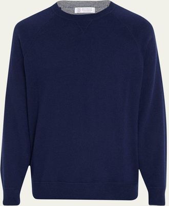 Brunello Cucinelli Mens Cashmere Raglan Crewneck Sweater