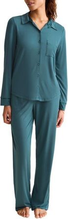 Fleur't Satin Trim Jersey Pajamas in Evergreen at Nordstrom, Size X-Small