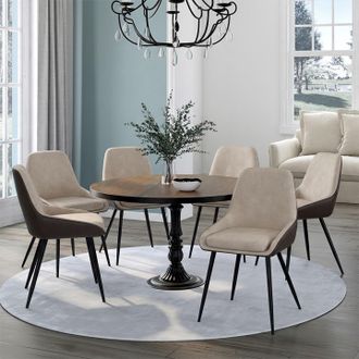 IDMarket Lote De 6 Sillas De Comedor Bimateria Thalya De Tela Marr&oacute;n Y Topo Y Pu