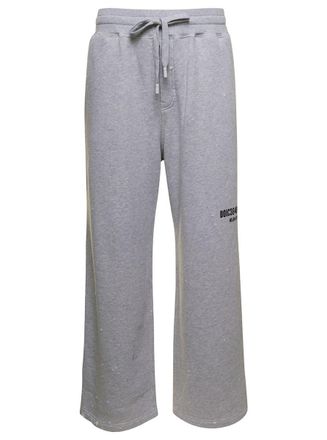 Dolce & Gabbana Grey Jogger Pants With Drawstring And Logo Print In Cotton Man