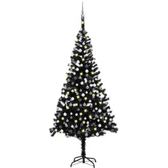 vidaXL &Aacute;rbol De Navidad Preiluminado Con Luces Y Bolas Negro 240 Cm Vidaxl