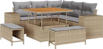 vidaXL Garden Sofa Set Height-Adjustable 8 pcs Beige Poly Rattan Vidaxl
