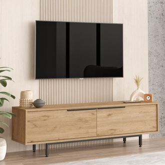 Dmora Mueble Tv Palmi, 2 Compartimentos, 2 Puertas, Apertura Abatible, 160x36x45h Cm Roble Marr&oacute;n