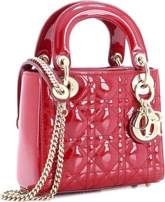Dior Lady Dior Chain Bag Cannage Quilt Patent Mini satchel - Rood