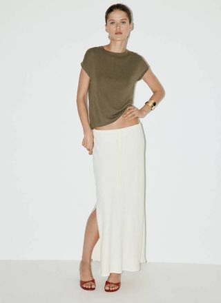 Mango T-shirt maglia maniche corte kaki - Donna - XXS - MANGO