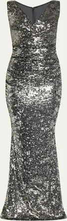 Talbot Runhof Sequined V-Neck Sleeveless Mermaid Gown