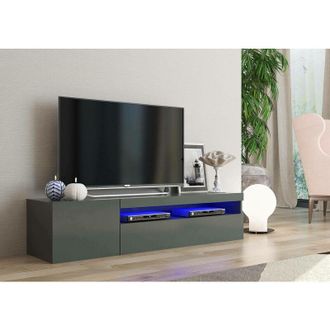 Dmora Dmora - Mueble De Televisi&oacute;n Dmont&ugrave;, Aparador Bajo Para Sal&oacute;n, Base Soporte Tv, 100% Made In Italy, Cm 150x40h37, Antracita Brillo