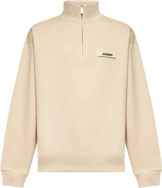 Jacquemus Beige Katoen Fleece Staande Kraag Jas - Heren - Sweatshirts - Beige - L - Katoen - Hoodies & sweatvesten
