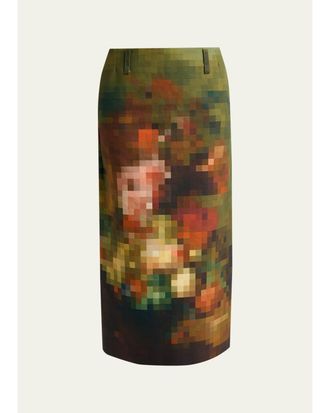 Dries Van Noten Sentista Pixel Print Midi Skirt